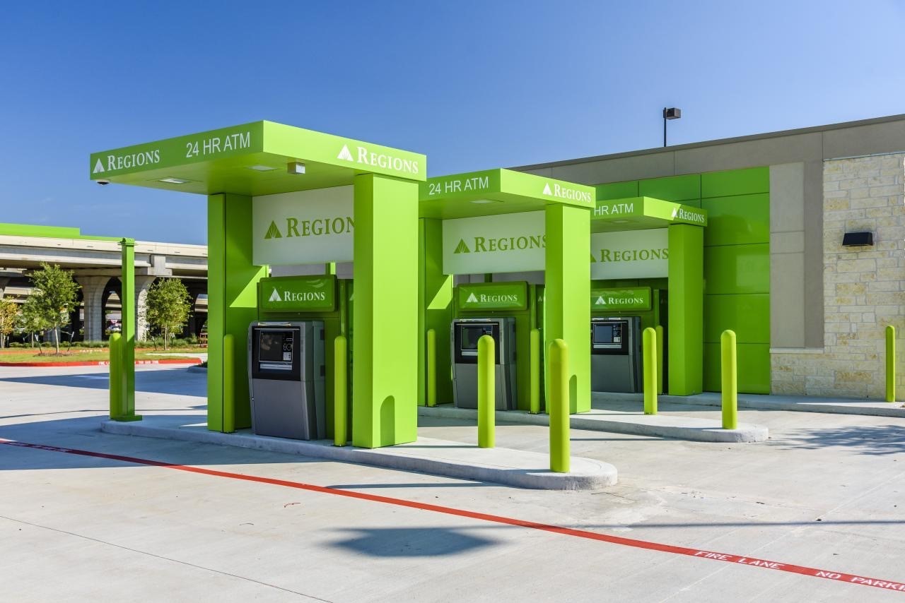 Regions Bank branded multi-lane ATM installation