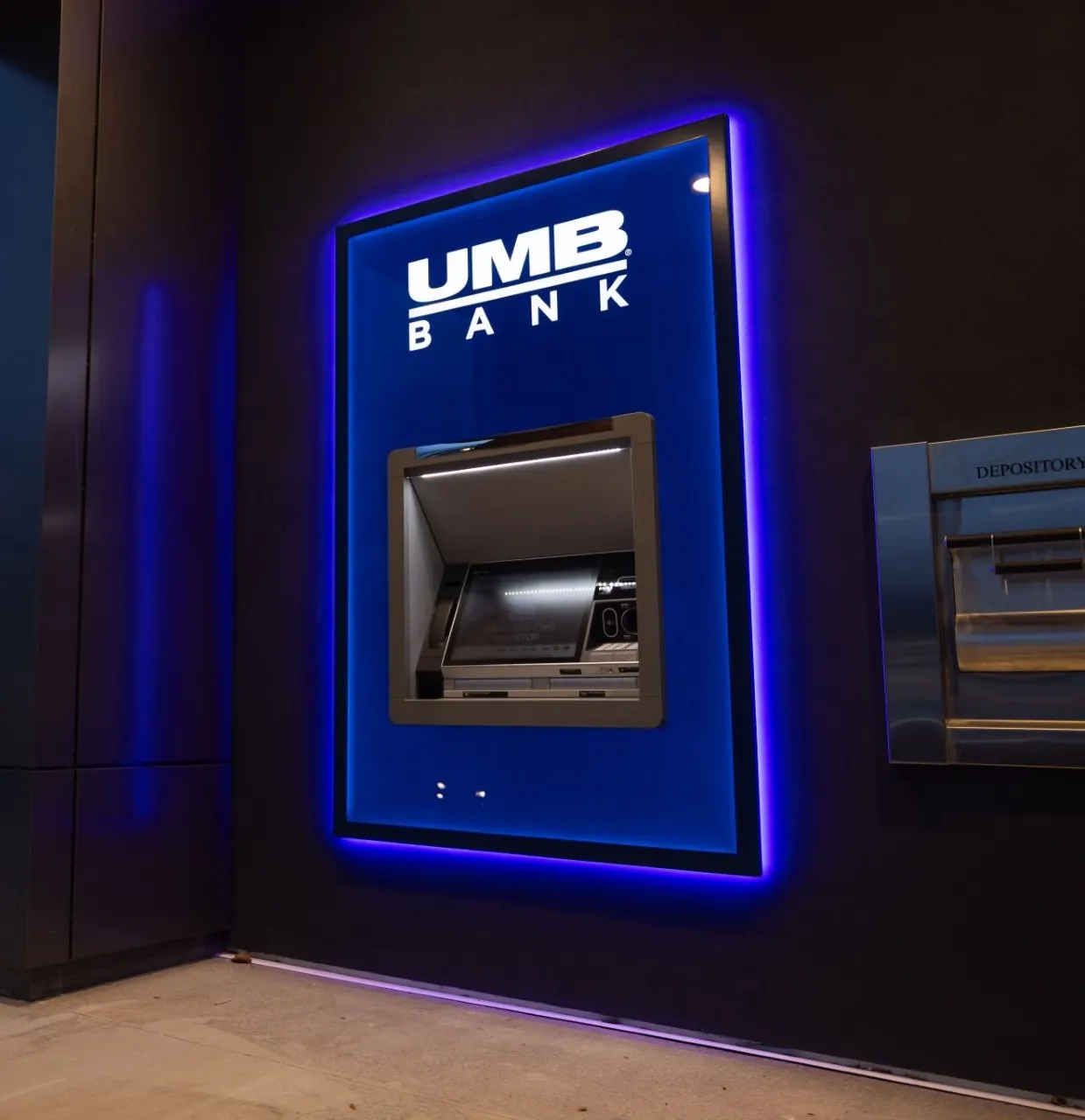 UMB Bank illuminated wall ATM