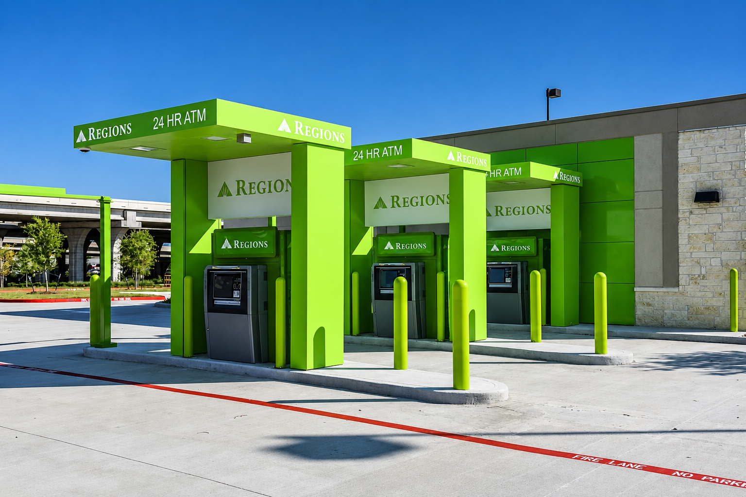 Regions Bank branded drive-up ATM canopies