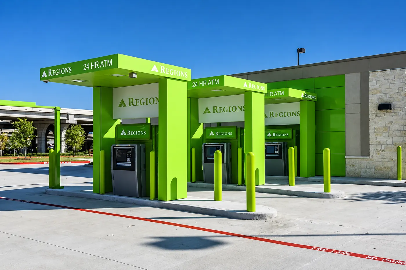 Regions Bank branded drive-up ATM canopies