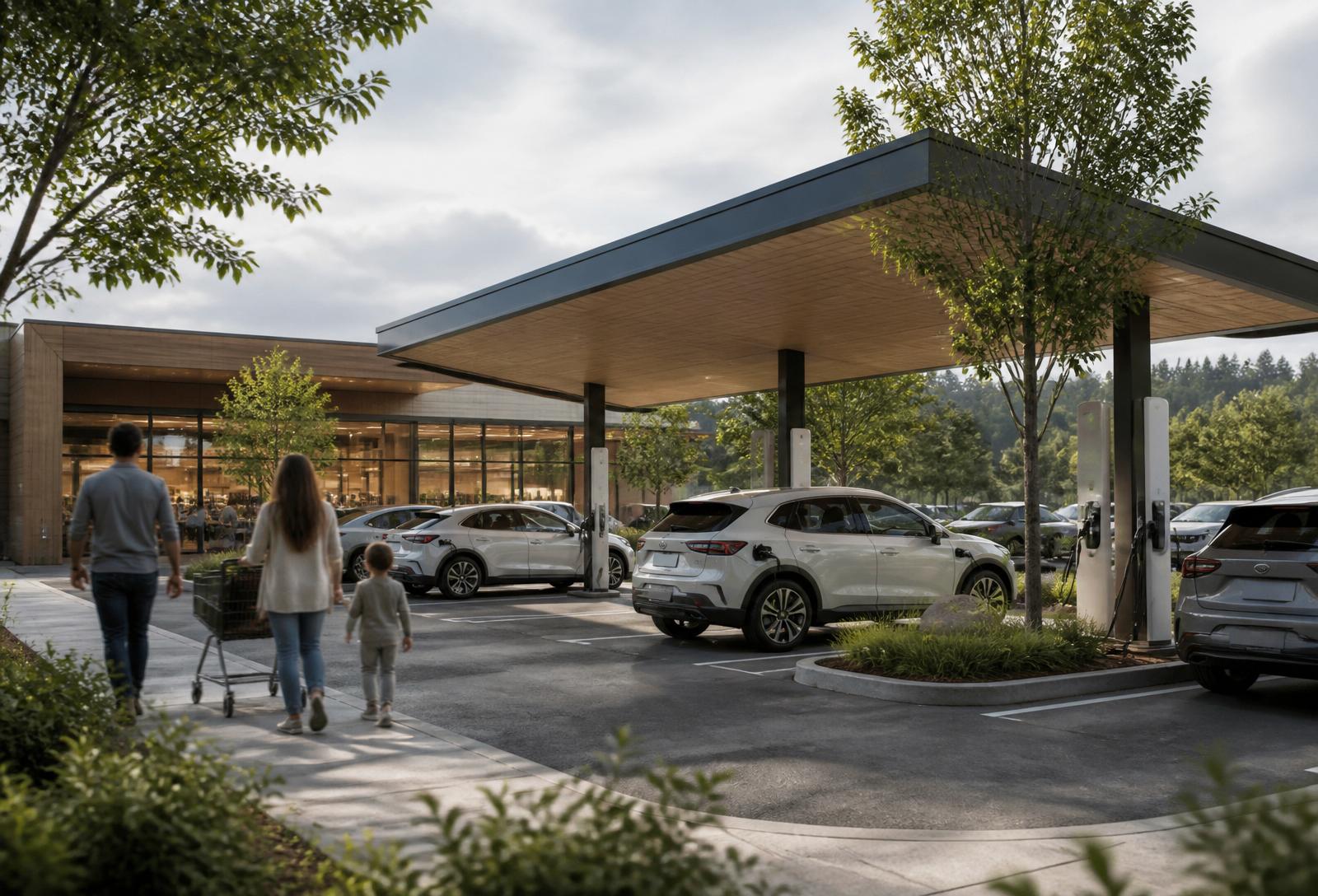 Grocery EV charging concept — Charge while you shop.
