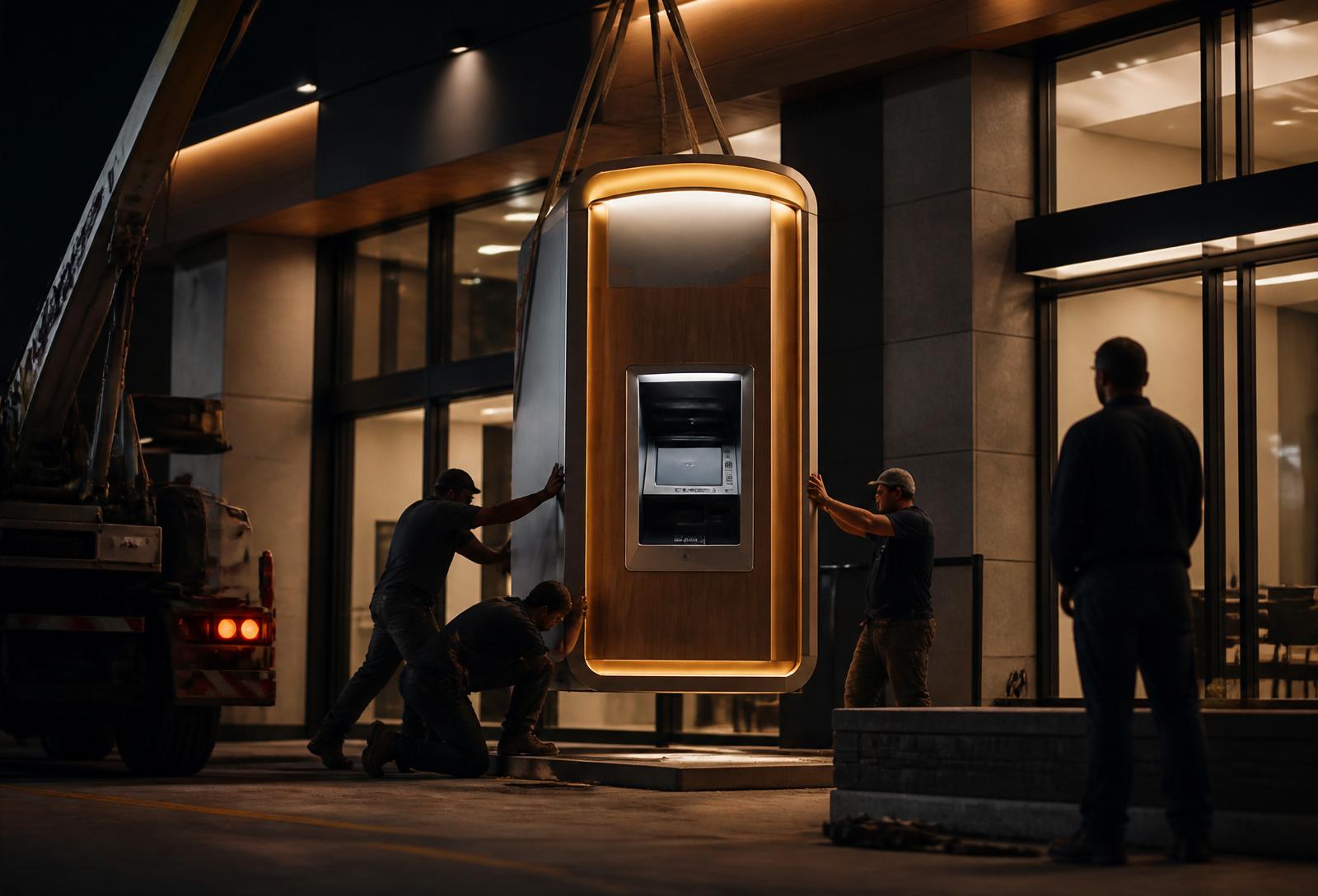 Sterling ATM enclosure being installed at night